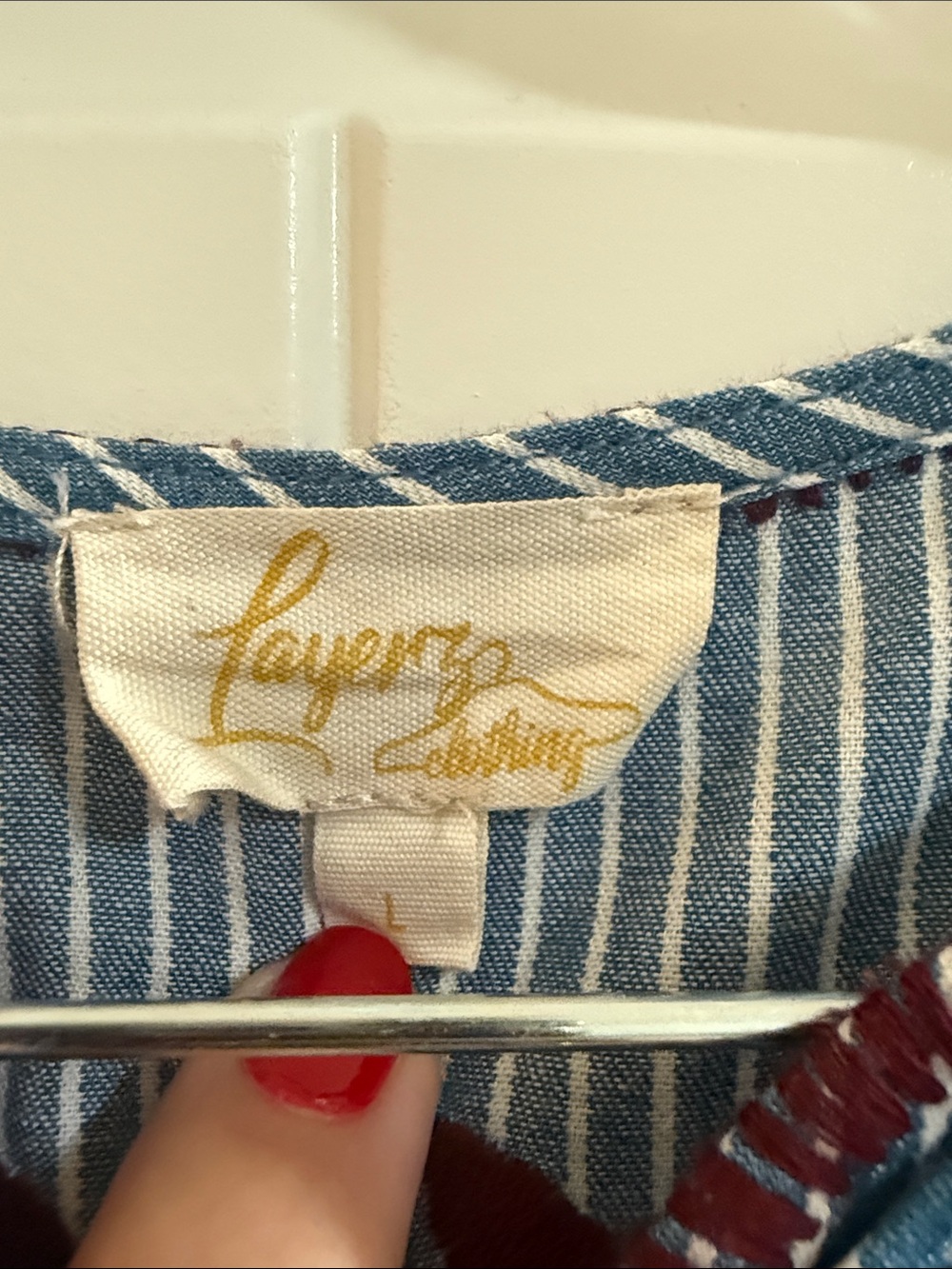 Striped Blue Tunic with Red Floral Embroidery - Picture 2 of 5